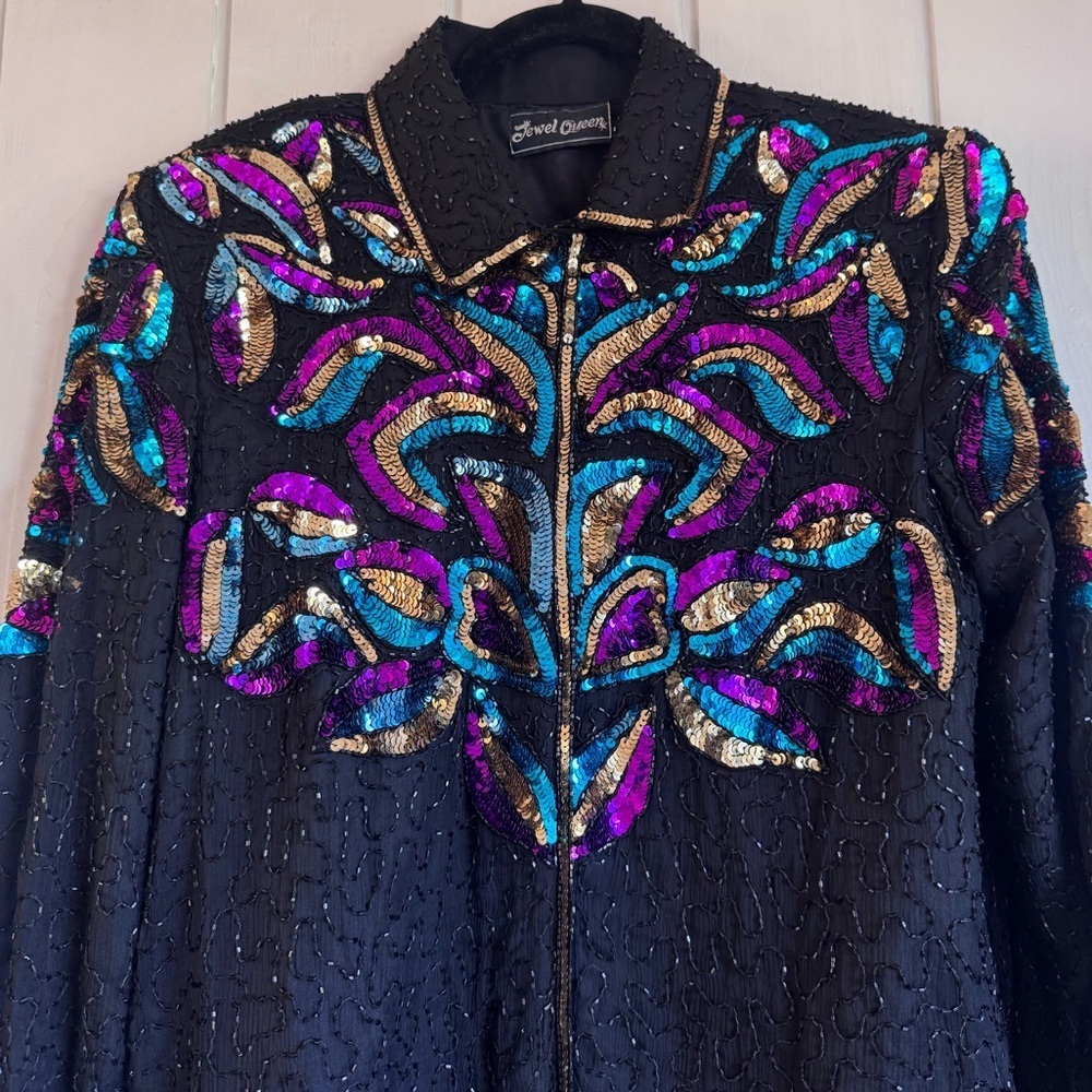 Vintage Jewel Queen Black Silk Beaded Coat - Picture 2 of 10
